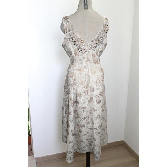 Aidan Mattox Gold Floral Brocade Beaded Midi Dress – Size 12 NWT Neiman Marcus - Picture 9 of 15